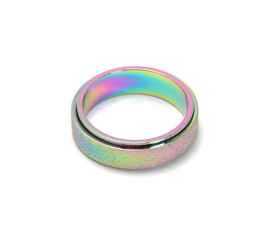 Rotatable Decompression Titanium Brushed Steel Ring