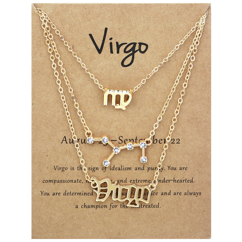 Twelve signs of the zodiac vintage letters symbols set diamond three pieces clavicle chain