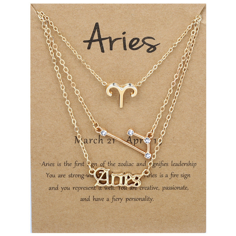 Twelve signs of the zodiac vintage letters symbols set diamond three pieces clavicle chain