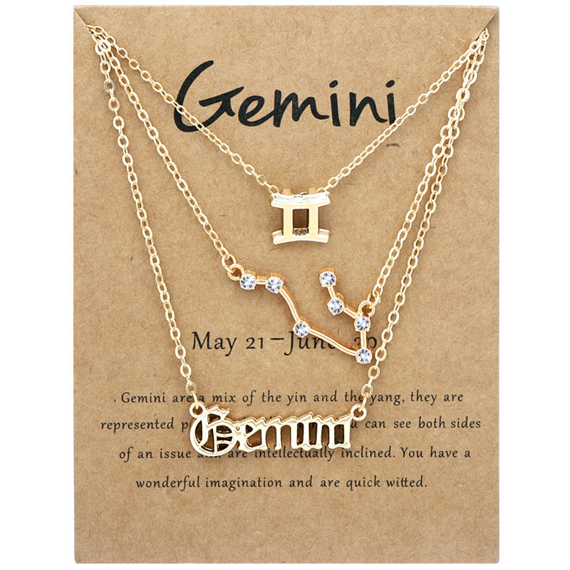 Twelve signs of the zodiac vintage letters symbols set diamond three pieces clavicle chain