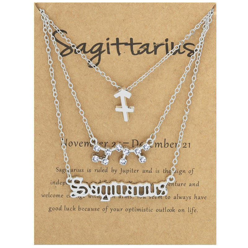 Twelve signs of the zodiac vintage letters symbols set diamond three pieces clavicle chain