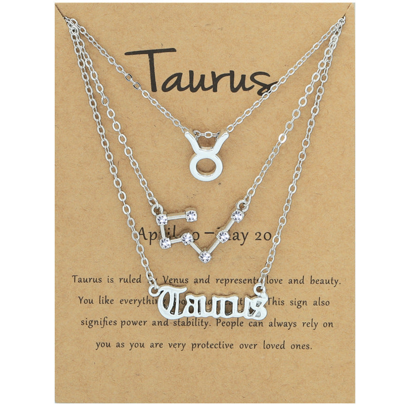 Twelve signs of the zodiac vintage letters symbols set diamond three pieces clavicle chain