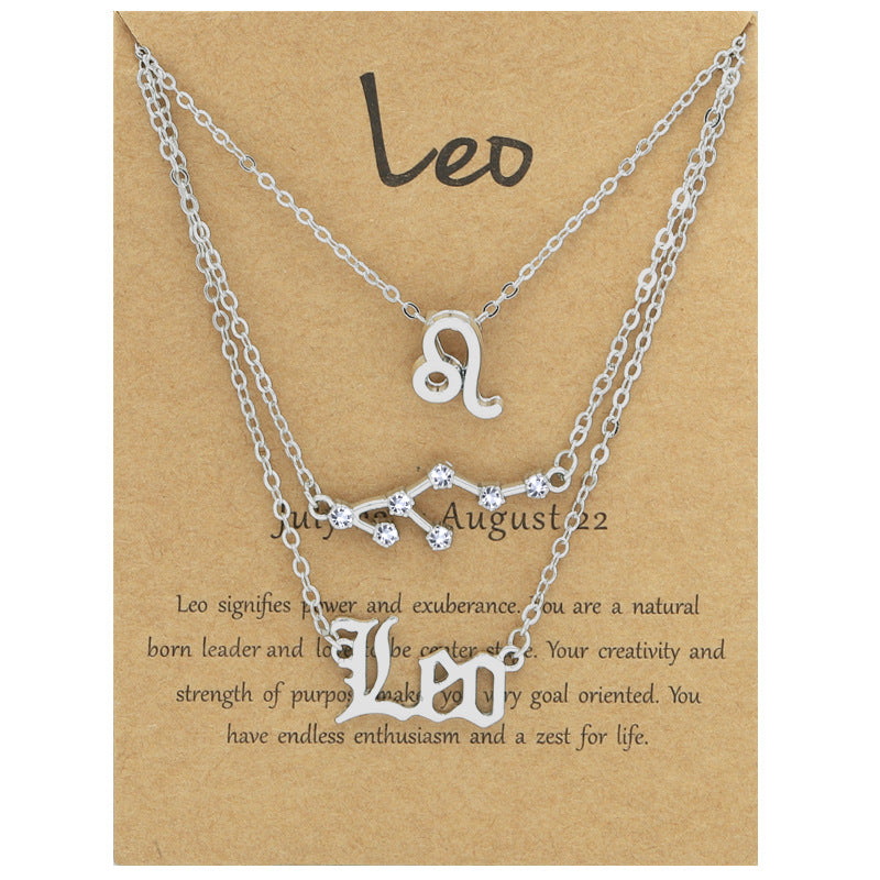 Twelve signs of the zodiac vintage letters symbols set diamond three pieces clavicle chain