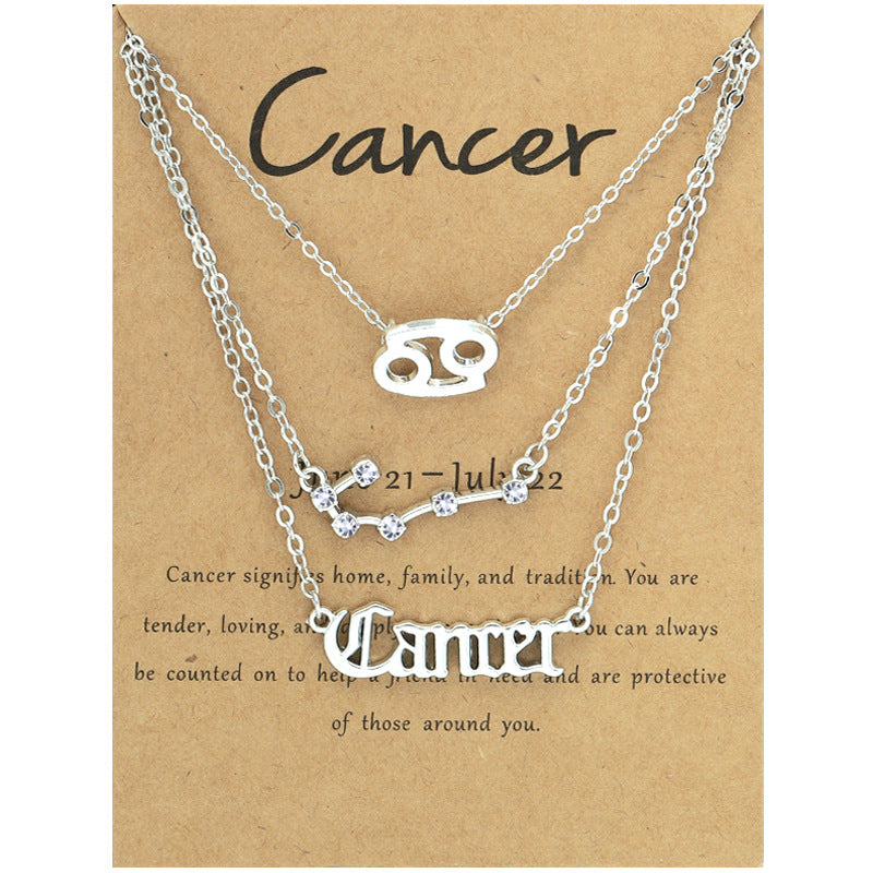 Twelve signs of the zodiac vintage letters symbols set diamond three pieces clavicle chain