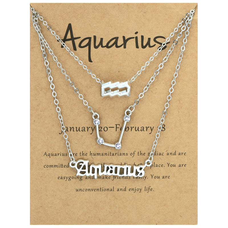 Twelve signs of the zodiac vintage letters symbols set diamond three pieces clavicle chain