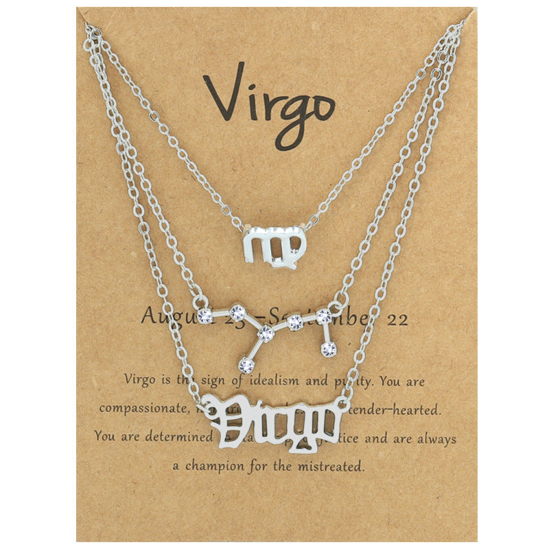 Twelve signs of the zodiac vintage letters symbols set diamond three pieces clavicle chain