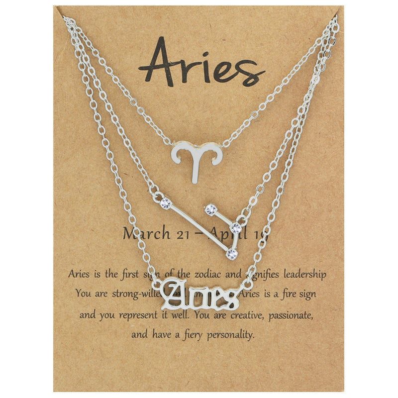 Twelve signs of the zodiac vintage letters symbols set diamond three pieces clavicle chain