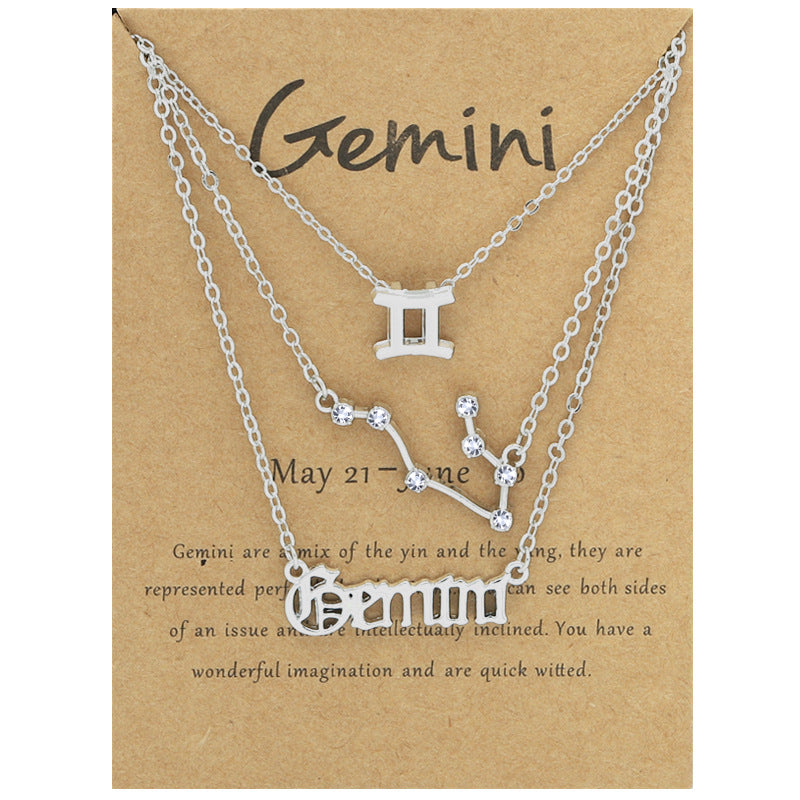 Twelve signs of the zodiac vintage letters symbols set diamond three pieces clavicle chain