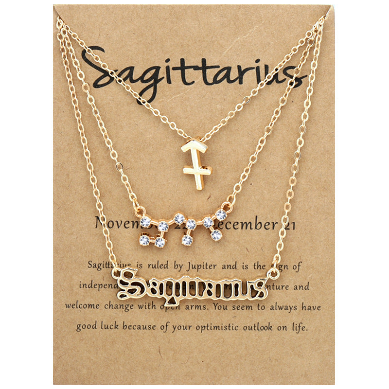 Twelve signs of the zodiac vintage letters symbols set diamond three pieces clavicle chain