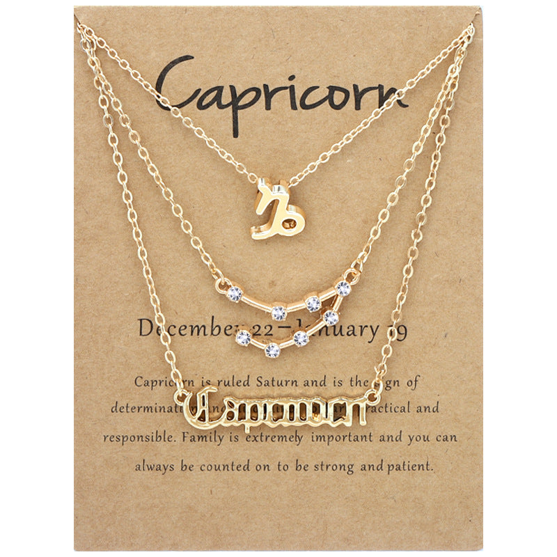 Twelve signs of the zodiac vintage letters symbols set diamond three pieces clavicle chain