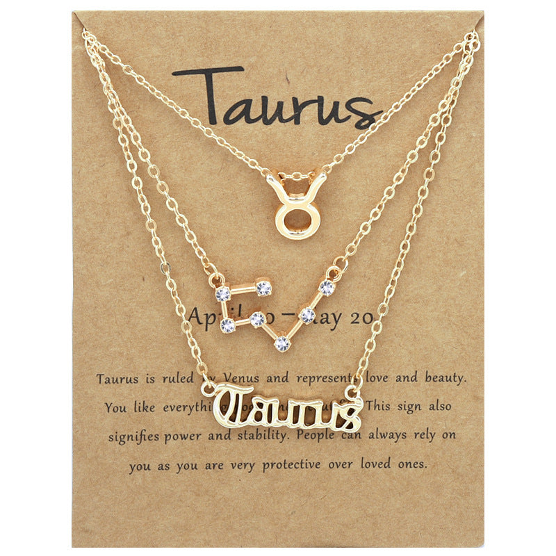 Twelve signs of the zodiac vintage letters symbols set diamond three pieces clavicle chain