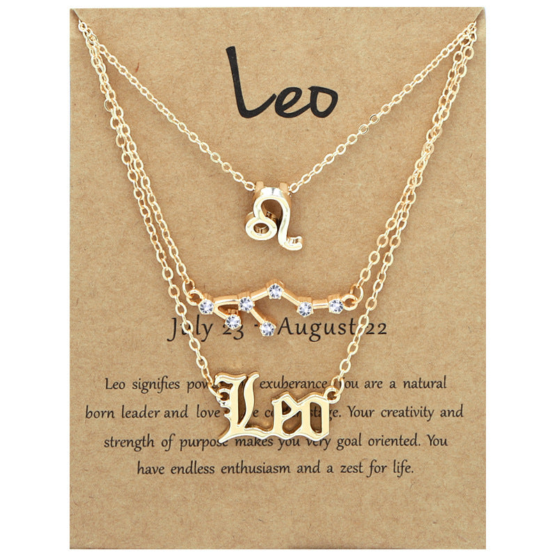 Twelve signs of the zodiac vintage letters symbols set diamond three pieces clavicle chain