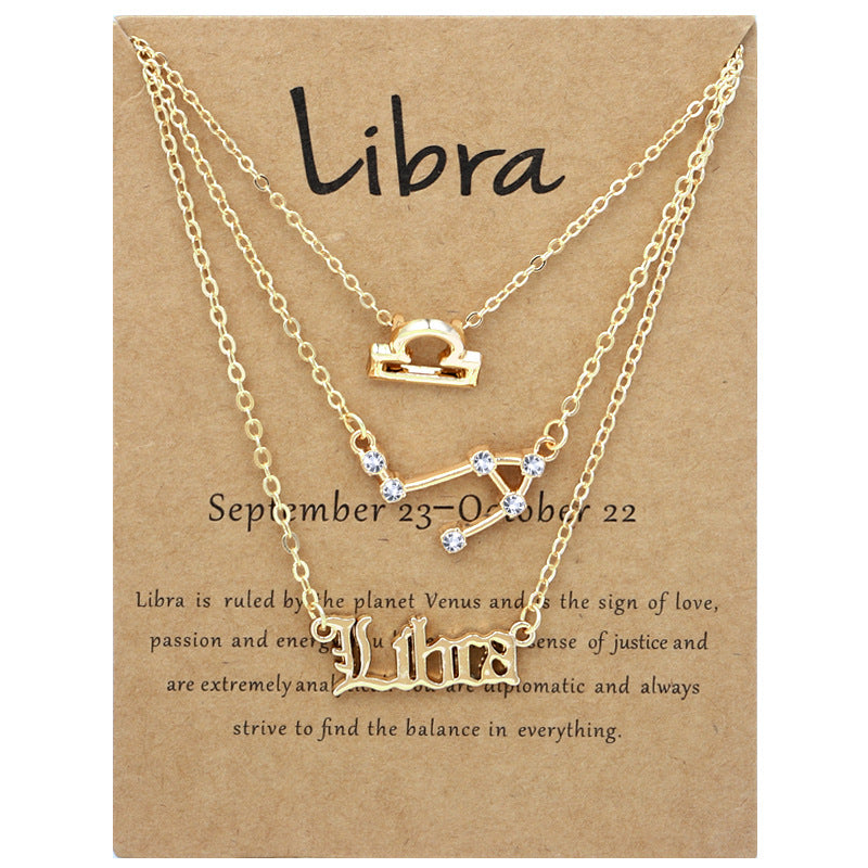 Twelve signs of the zodiac vintage letters symbols set diamond three pieces clavicle chain