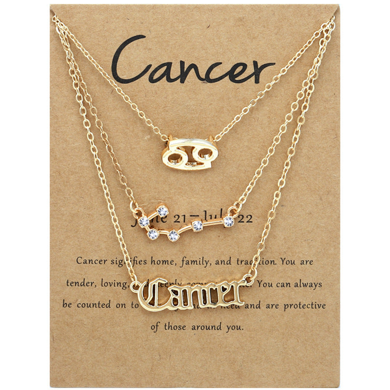 Twelve signs of the zodiac vintage letters symbols set diamond three pieces clavicle chain