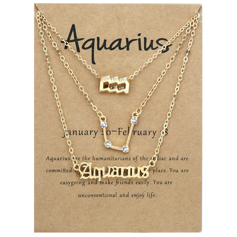 Twelve signs of the zodiac vintage letters symbols set diamond three pieces clavicle chain